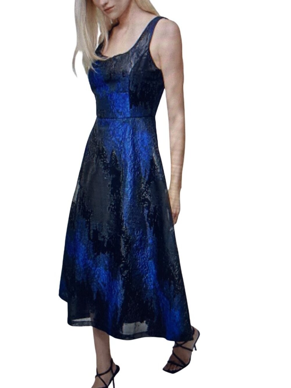 DKNY Women's Metallic Jacquard Scoop-Neck Midi Dress 16 NWT